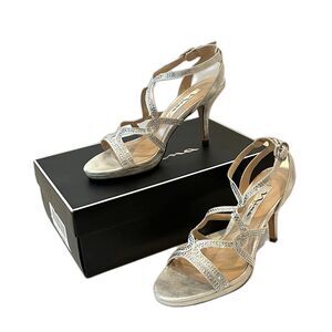 Nina Varsha Silver Skylight Rhinestone Heels Sandals Size 6 Strappy